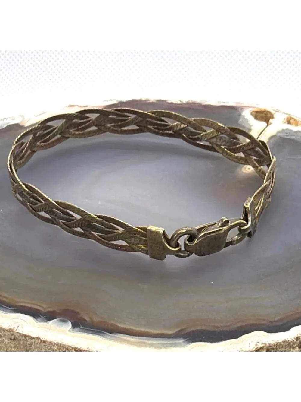 VTG Milor Italy 925 Sterling Silver Tri Color Braided Herringbone Bracelet 7" - Picture 5 of 14